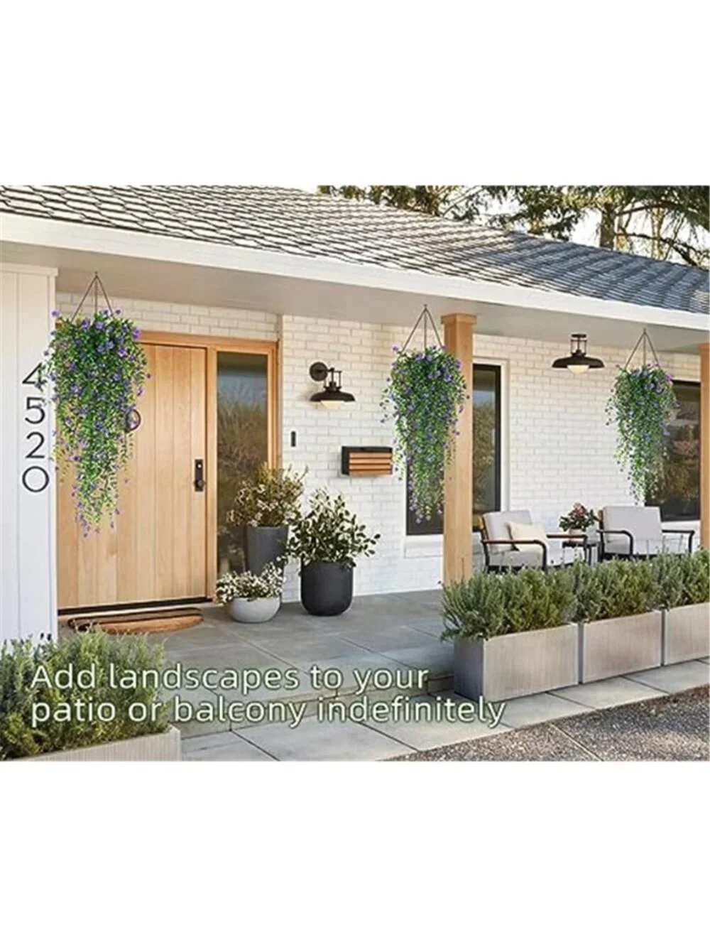 Artificial Hanging Fern Plants UV Resistant Faux Outdoor Indoor Decor Purple 3Pk